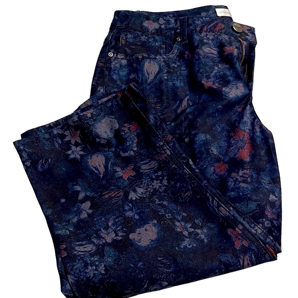 Christopher & Banks capris,,dark teal with muted florals. Sz 10